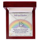 Rainbow bridge necklace in luxury box, white gold heart on card
