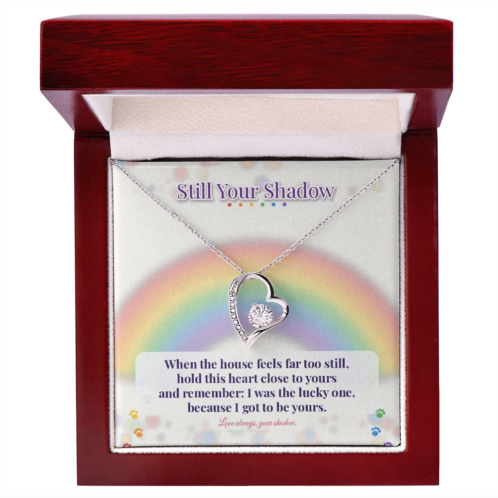 Rainbow bridge necklace in luxury box, white gold heart on card