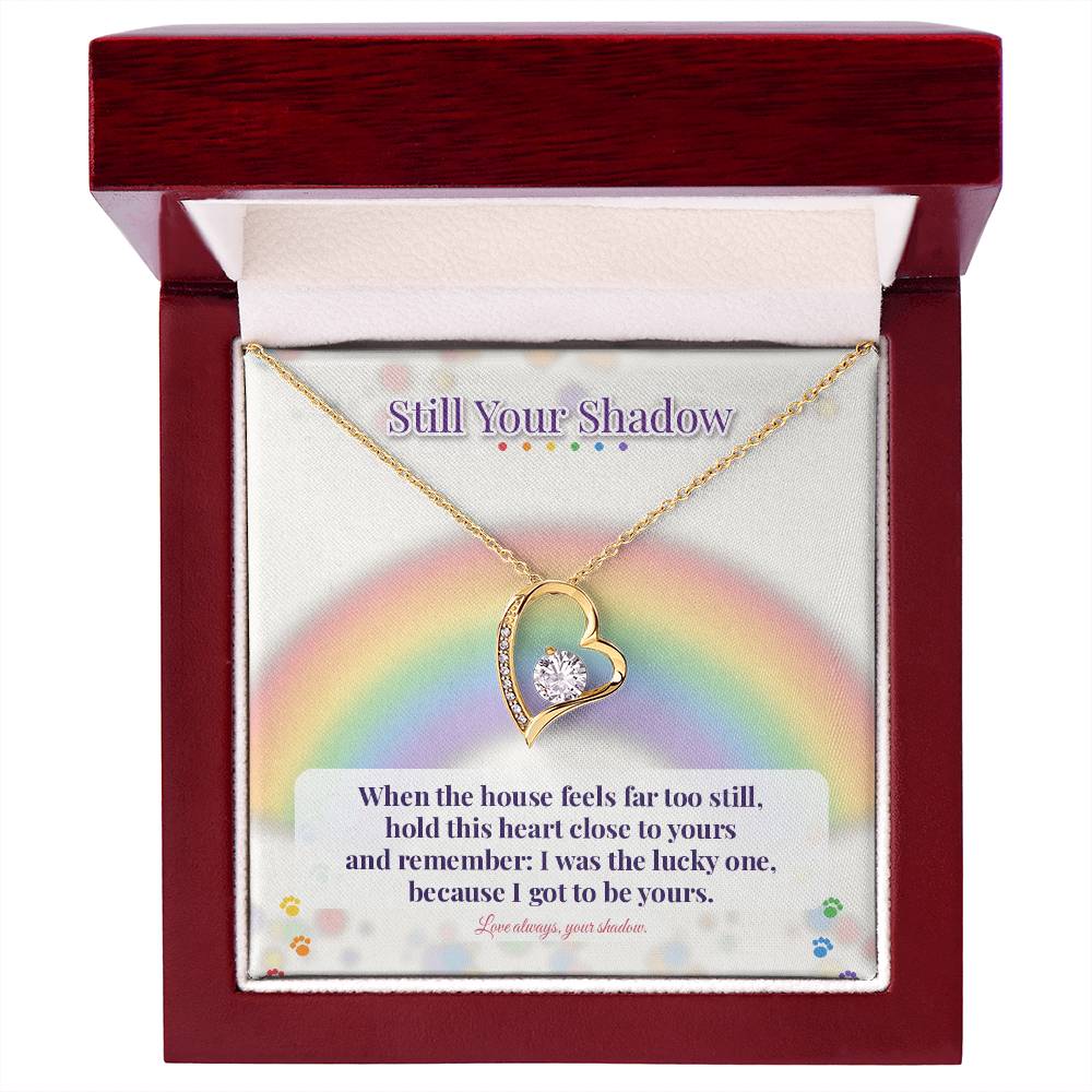 In memory of dog necklace in luxury box, yellow gold, with rainbow card