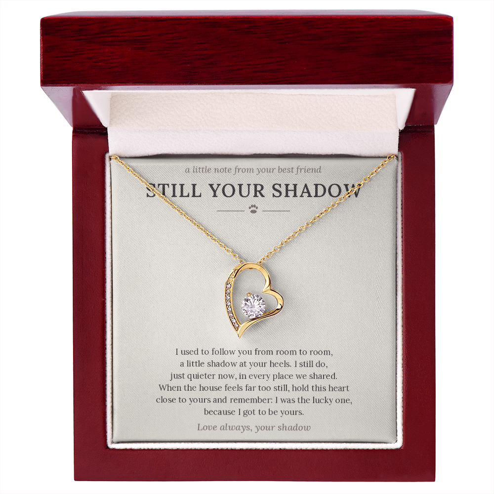 Pet loss heart necklace in luxury box, yellow gold, with card