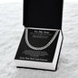 To My Son chain gift box with black message card resting on white faux fur, front view
