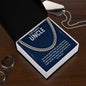 Silver Cuban link chain for uncle on To My Favorite Uncle message card in gift box