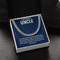 Silver Cuban link chain gift for uncle, side view of the box