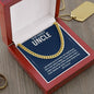 Gold finish uncle Cuban chain in mahogany-style luxury box with message card