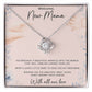 White gold Love Knot necklace with oezzo new mom message card in white gift box