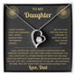 To My Daughter necklace from Dad: Forever Love heart on the black and gold Love, Dad card, front view