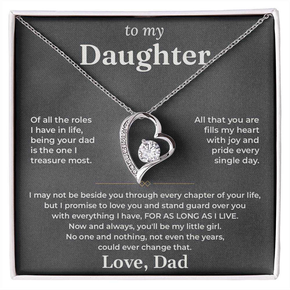 Daughter gift from Dad: Forever Love heart on the charcoal Being Your Dad card, front view