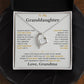 Open black gift box with the Forever Love heart necklace on the soft gray To My Granddaughter card from Grandma