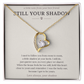 Dog sympathy gift: yellow gold heart necklace on Still Your Shadow card