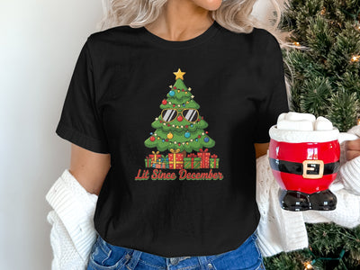 Lit Since December Christmas Tree Graphic T-Shirt