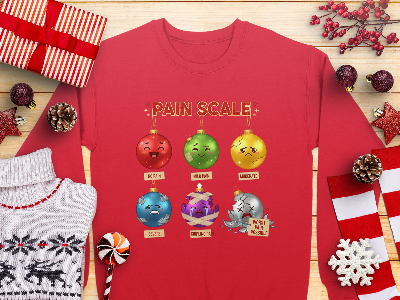 Pain Scale Christmas Ornaments Themed Shirt