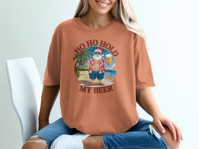 Ho Ho Hold My Beer Funny Santa Claus Graphic Shirt