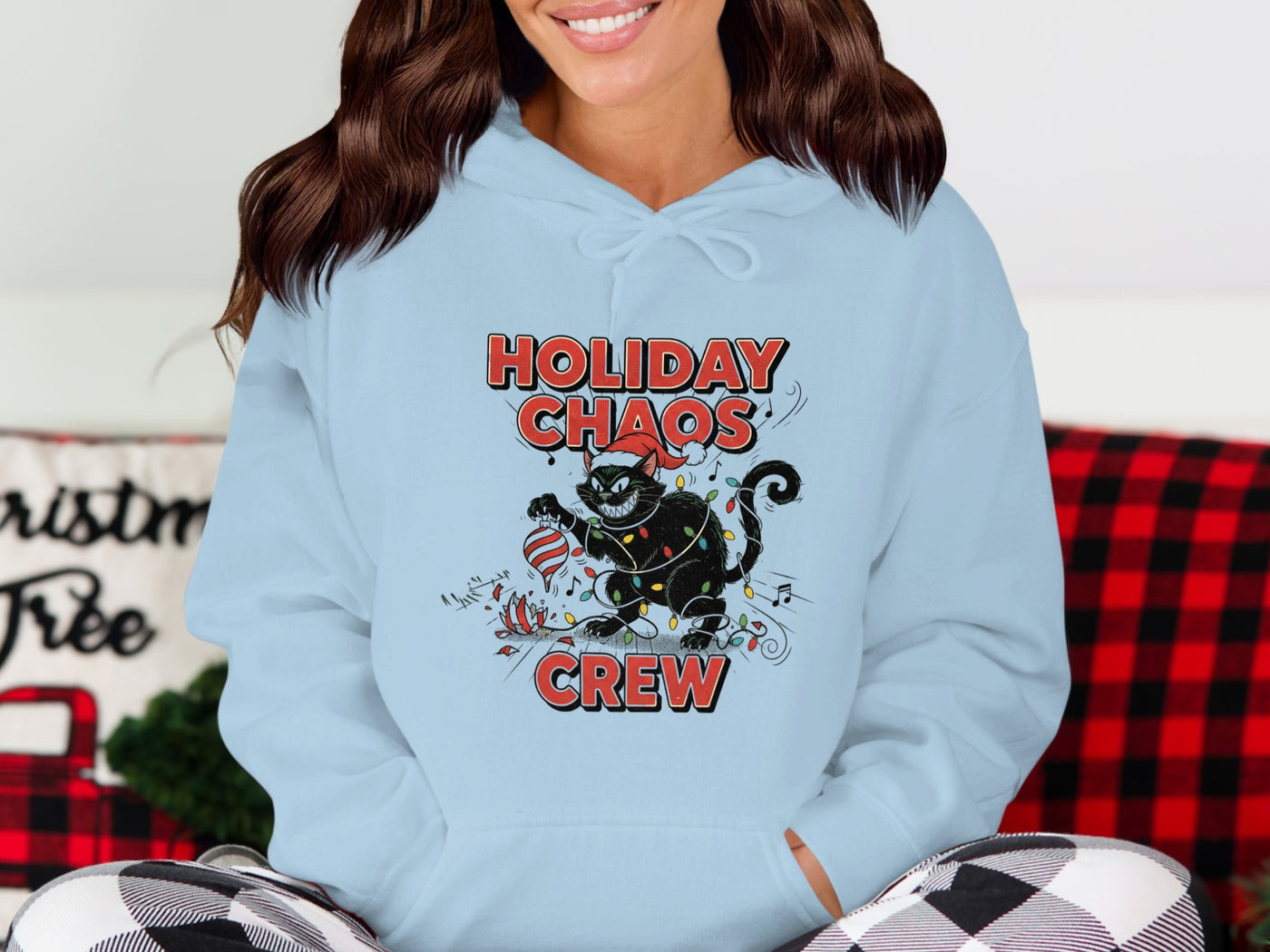 Holiday Chaos Crew Hoodie With Fun Graphic