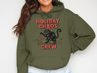 Holiday Chaos Crew Cat Design Hoodie