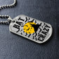 Silver Bat Crazy bat and moon dog tag lying on black leather