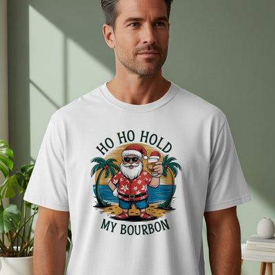 Ho Ho Hold My Bourbon Santa Drinking T-shirt