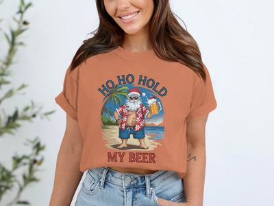 HO HO HOLD MY BEER Santa Claus on Beach Shirt