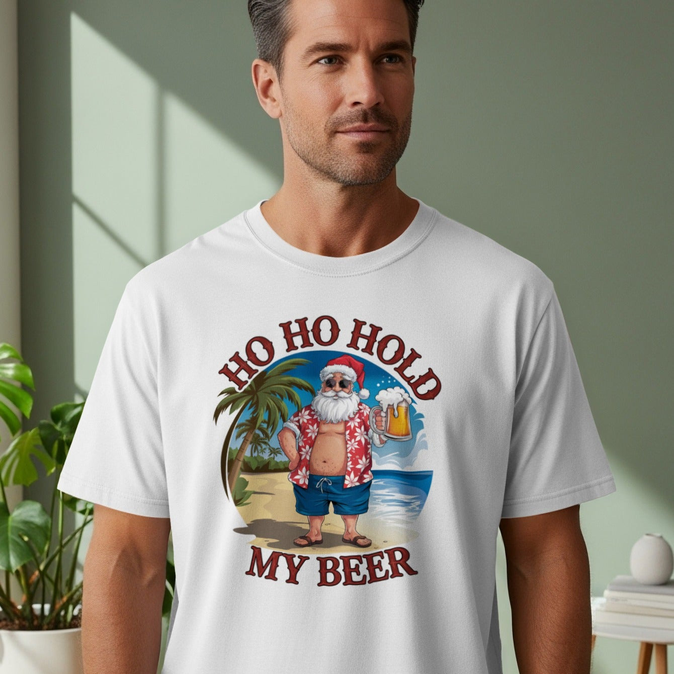 Ho Ho Hold My Beer Christmas Santa Beach T-Shirt