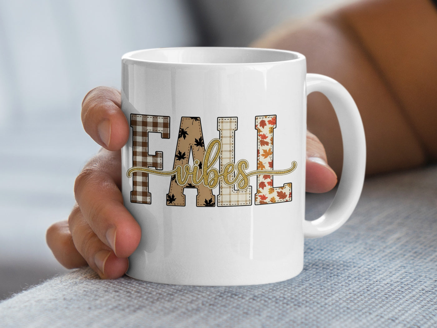 Fall Vibes Mug with Autumn Leaves and Patterns