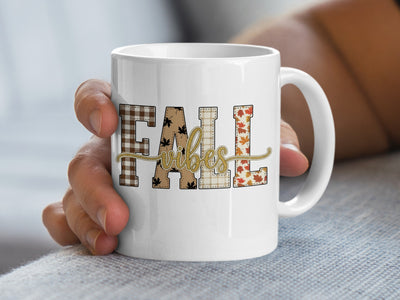 Fall Vibes Mug with Autumn Leaves and Patterns