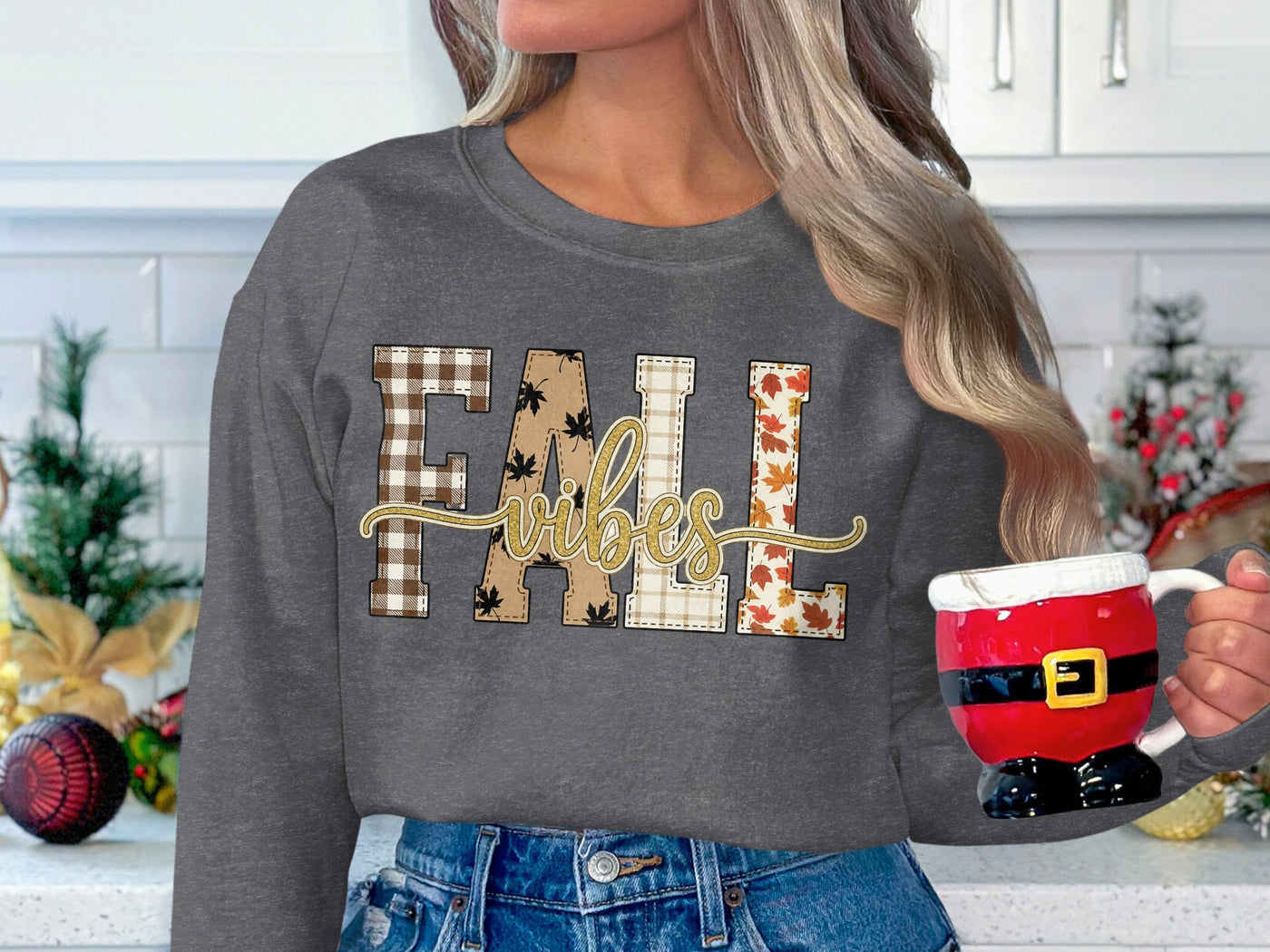 Festive Fall Vibes Graphic Pullover Long Sleeve Shirt