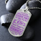 Silver I Love You Daughter dog tag propped on dark river rocks