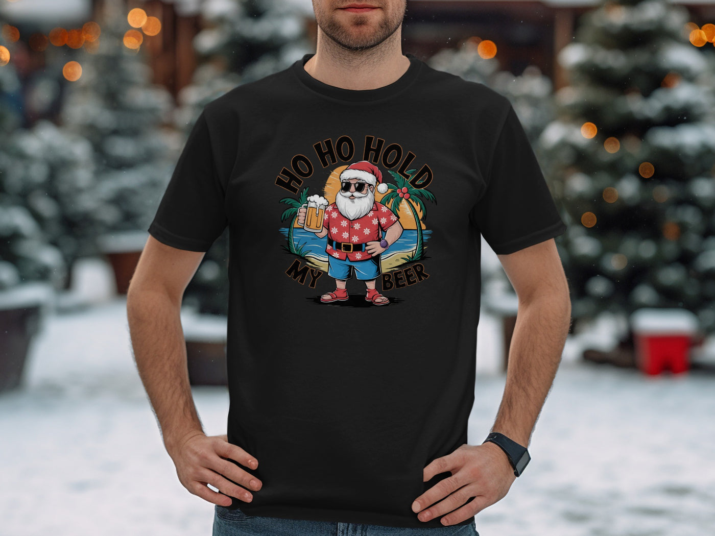 Ho Ho Hold My Beer Santa T-Shirt