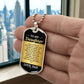 To My Daughter Necklace from Dad – silver dog tag held in hand to show size