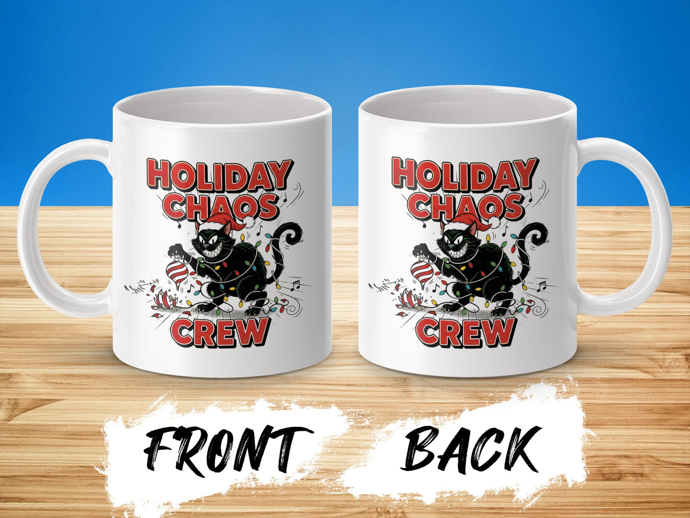 Black Cat Holiday Chaos Ceramic Coffee Mugs