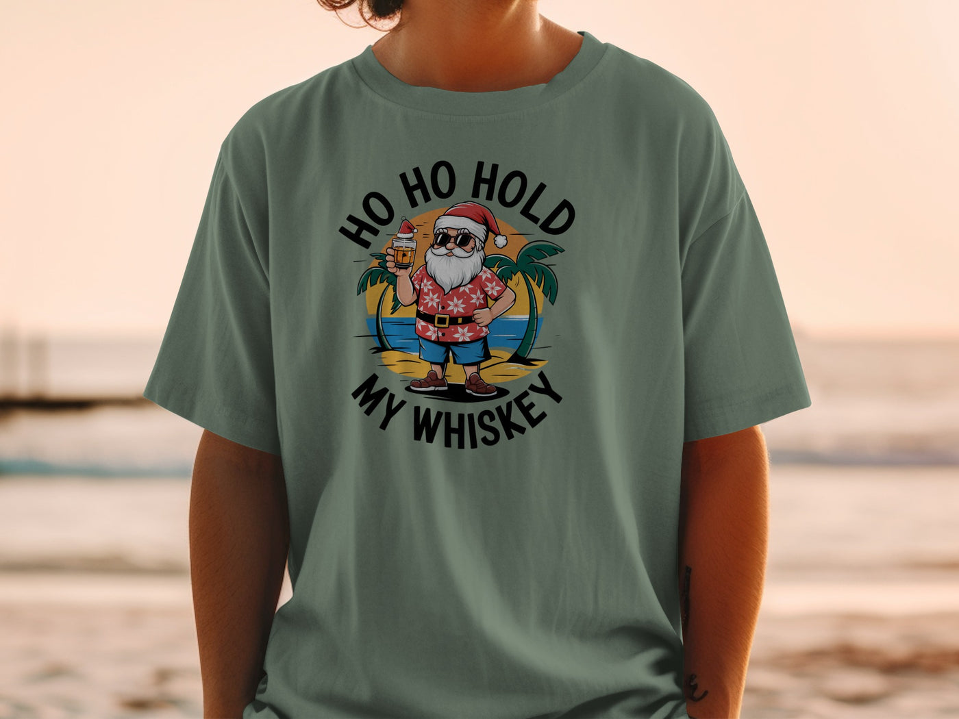 Ho Ho Hold My Whiskey Santa Beach Graphic Shirt