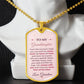 To My Granddaughter Necklace from Grandma – gold dog tag necklace displayed on a bust