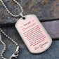 To My Granddaughter Necklace from Grandma – silver dog tag necklace on slate with military ball chain