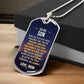 To My Son Necklace from Mom – silver dog tag necklace resting on a gift box