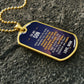 To My Son Necklace from Mom – gold dog tag necklace on dark stones