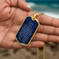 To My Son Necklace from Mom – gold dog tag held in hand to show size