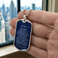 To My Grandpa Necklace from Granddaughter – silver dog tag held in hand to show size