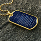 To My Bonus Son Necklace from Bonus Mom – gold dog tag necklace on dark stones