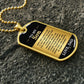 To My Son Necklace from Dad – gold dog tag necklace on dark stones