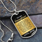 To My Daughter Necklace from Mom – silver dog tag necklace on slate with military ball chain