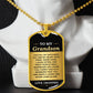 To My Grandson Necklace from Grandma – gold dog tag necklace displayed on a bust