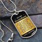 To My Grandson Necklace from Grandma – silver dog tag necklace on slate with military ball chain