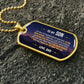 To My Son Necklace from Dad – gold dog tag necklace on dark stones