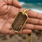 To My Man Necklace from Wife – gold dog tag held in hand to show size