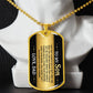 To My Son Necklace from Dad – gold dog tag necklace displayed on a bust
