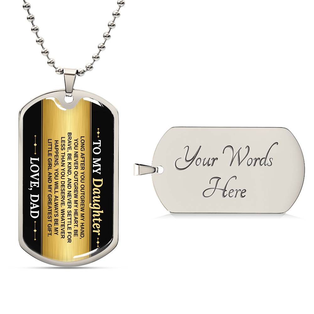 To My Daughter Necklace from Dad – silver dog tag with optional custom engraving on the back