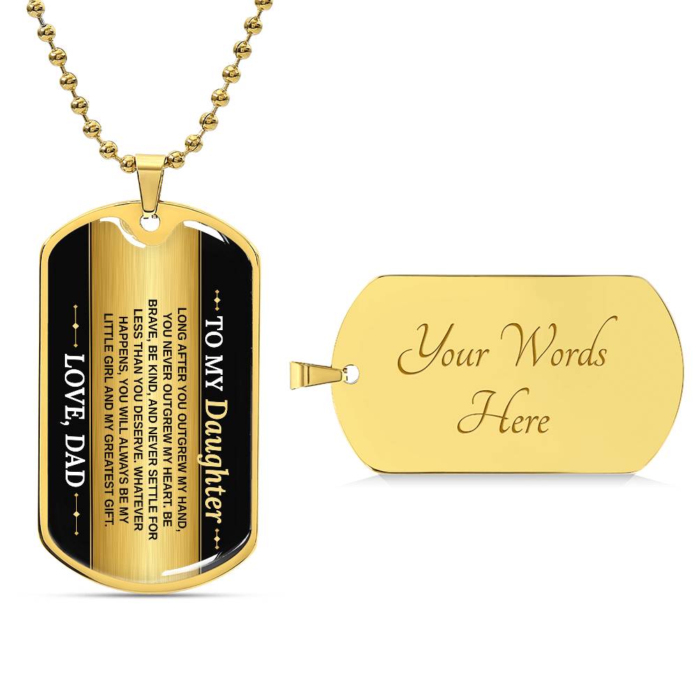 To My Daughter Necklace from Dad – 18k gold finish dog tag with optional custom engraving on the back