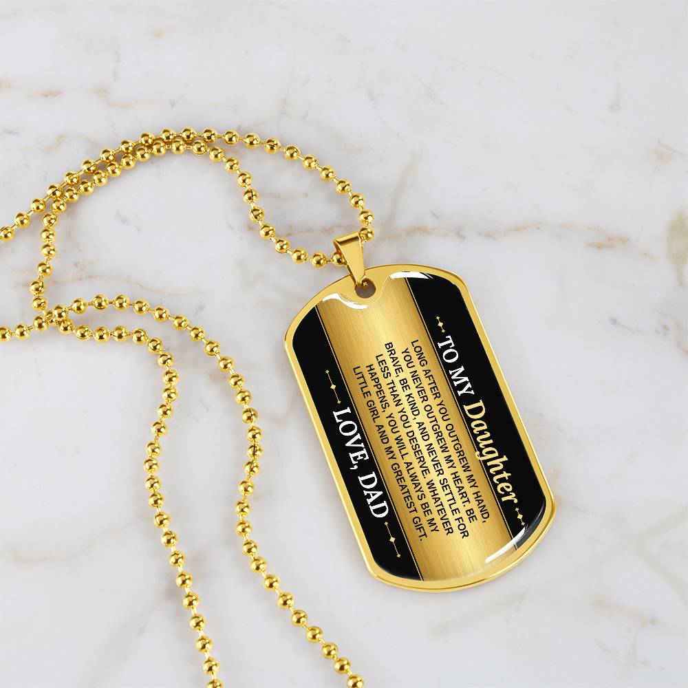 To My Daughter Necklace from Dad – 18k gold finish dog tag necklace on white marble