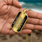 To My Daughter Necklace from Mom – gold dog tag held in hand to show size