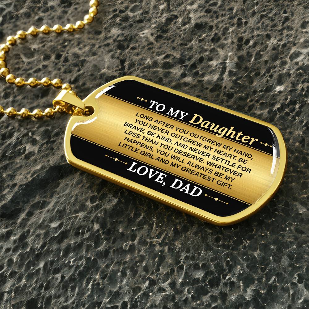 To My Daughter Necklace from Dad – gold dog tag necklace on dark stones