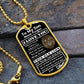 Gold-finish Old Lion son dog tag necklace on slate stone